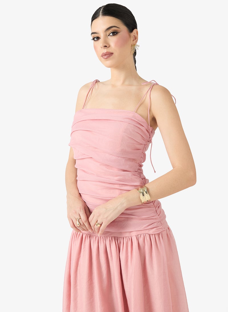 Just Me Ruched Detail Bandeau Maxi Dress - Image 3